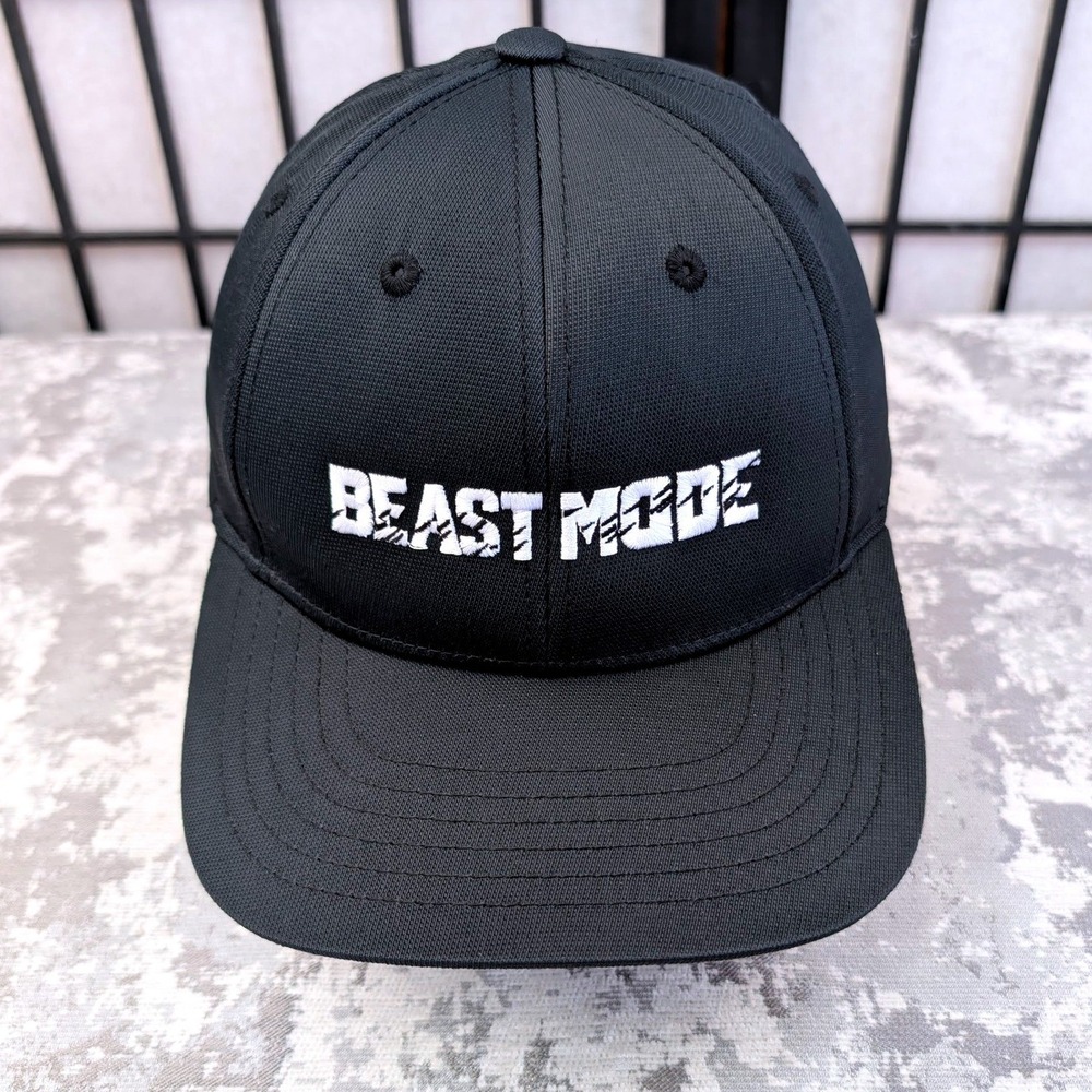 Sport-Tek Beast Mode Black Baseball Cap Hat Adjustable Hook Loop Strap Mens‎